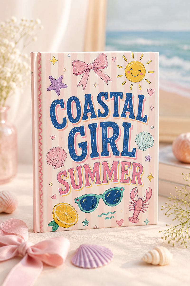 Coastal Girl Summer personalized journal with coquette beach design