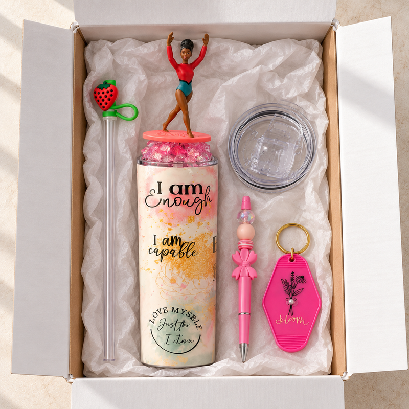 I Am Enough Gymnast Tumbler Gift Set with Pen and Keychain - gift boxed