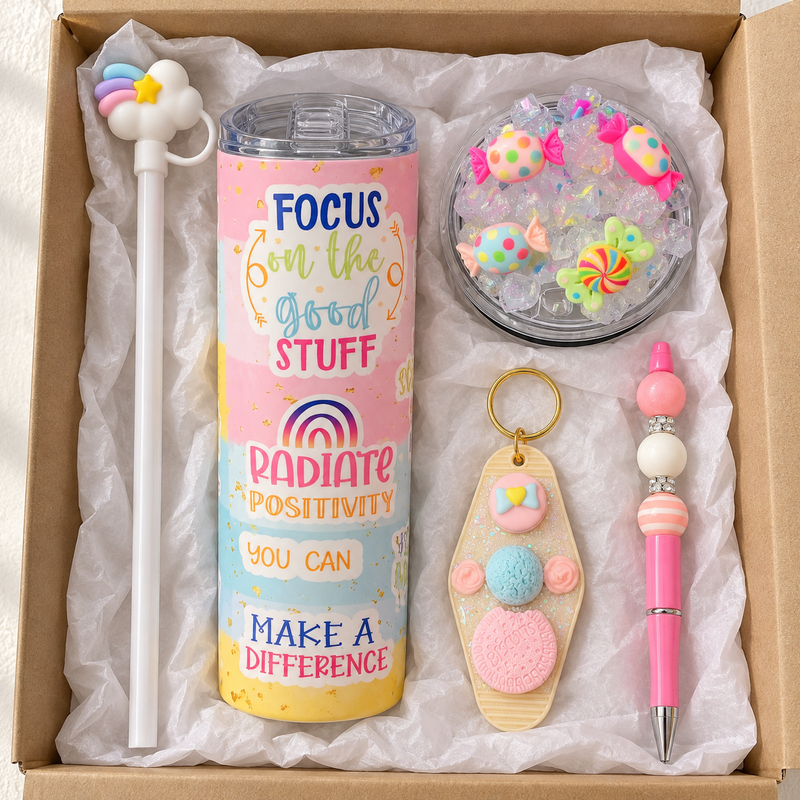 Pastel Positivity Candy Tumbler Gift Set with Pen and Keychain - gift boxed
