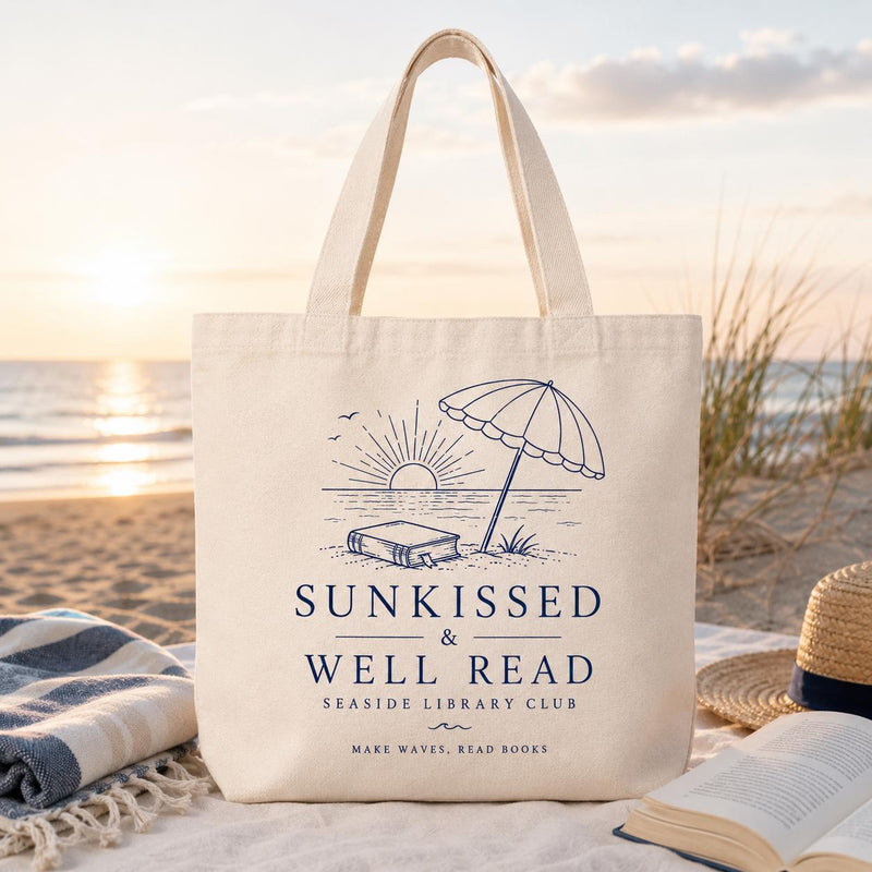 Book Lover Beach Tote Bag beach reading canvas tote — main mockup