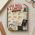 Case notes and chapters booklet with daily tracking, clues, and true crime rating guide.