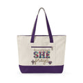 She Prays floral Christian zippered canvas tote bag, color option