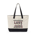 Love Like Jesus canvas tote bag for women — zippered Christian tote