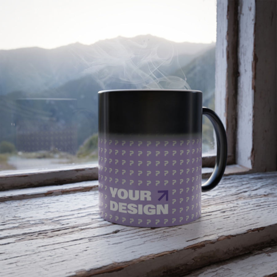 Color Changing Mug 11oz – Heat Reactive Magic Coffee Cup, Black Ceramic with Hidden Design Reveal