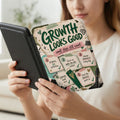 E-reader cover with "Growth Looks Good" and five growth tips.