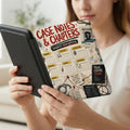 E-reader cover with "Case Notes & Chapters" true crime theme.