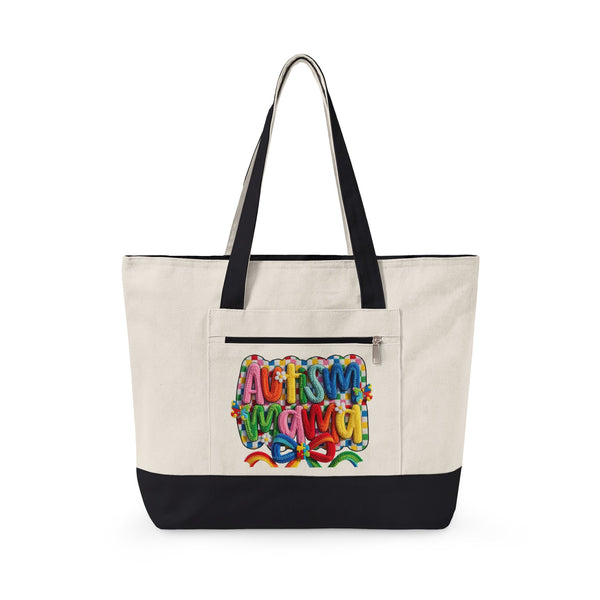 Autism Mama canvas tote bag with zipper — reusable tote for moms