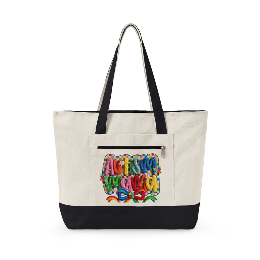 Autism Mama canvas tote bag with zipper — reusable tote for moms