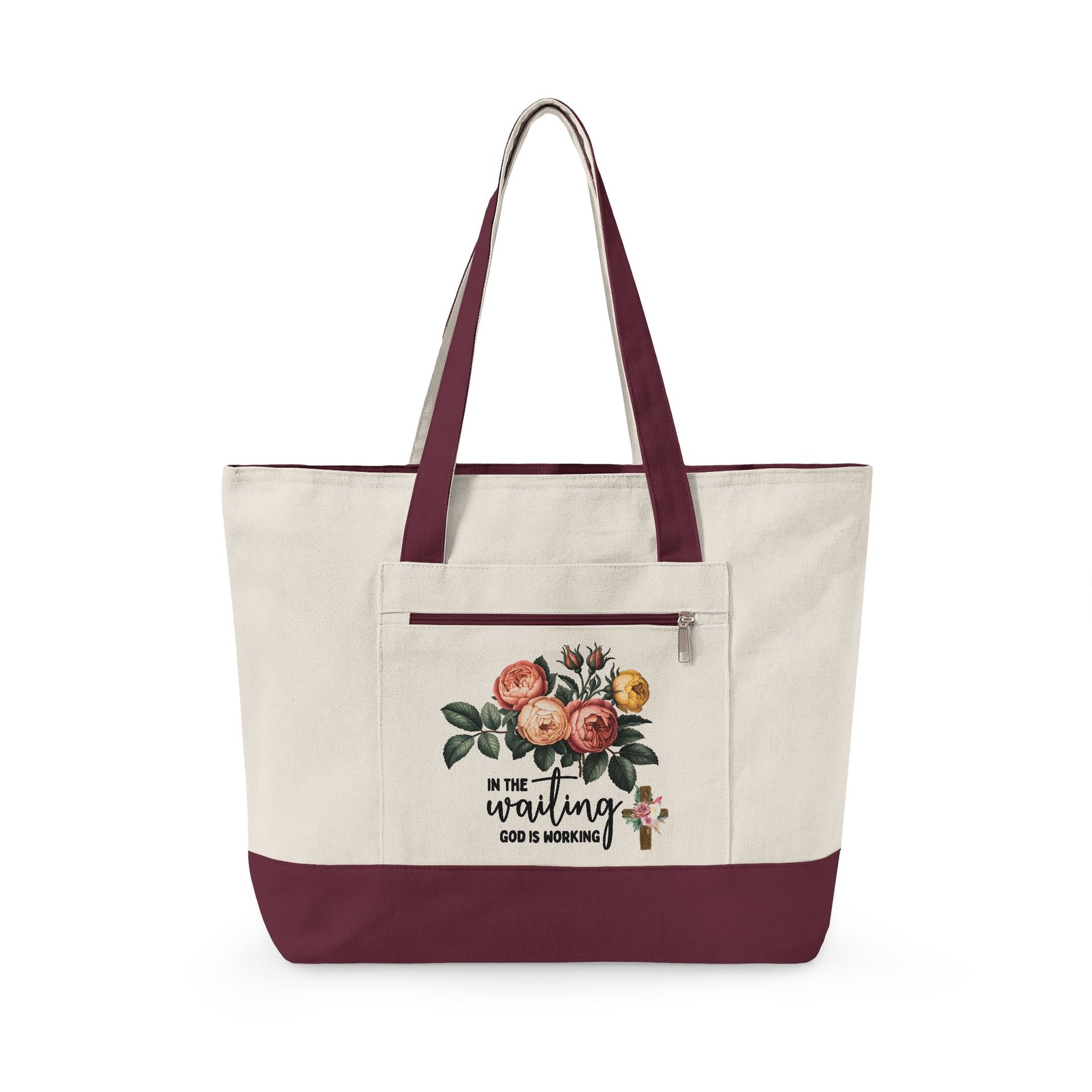 Zippered Canvas Tote Bag for Women – Large Heavy Duty Cotton Tote with Pocket, Reusable Grocery & Work Bag, Stylish Everyday Shoulder Bag