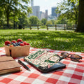 Wooden basket of berries, journal, pen, and phone case with text "Growth Looks Good"