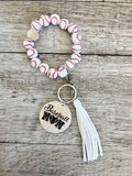 Baseball Wristlet Keychain | Personalized Beaded Wood Charm Keyring | Baseball Mom Gift