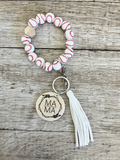 Baseball Wristlet Keychain | Personalized Beaded Wood Charm Keyring | Baseball Mom Gift