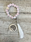 Baseball Wristlet Keychain | Personalized Beaded Wood Charm Keyring | Baseball Mom Gift