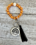 Basketball Wristlet Keychain | Personalized Beaded Wood Charm Keyring | Basketball Mom Gift