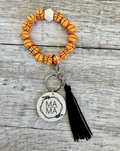 Basketball Wristlet Keychain | Personalized Beaded Wood Charm Keyring | Basketball Mom Gift