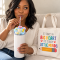 Teacher Gift Set: Big Heart Tote Bag and Tumbler with Pen and Keychain - lifestyle view