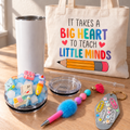 Teacher Gift Set: Big Heart Tote Bag and Tumbler with Pen and Keychain - accessories