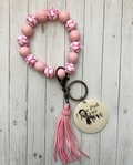 Breast Cancer Awareness Wristlet Keychain | Personalized Wood Charm Keyring | Pink Ribbon Gift