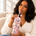 Breast Cancer Warrior Tumbler Gift Set with Pen, Keychain, Topper - lifestyle view