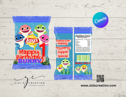 CHIPS BAG | Baby Shark | Unique Personalization | Party-Ready Digital Designs for Kids with Fun-Filled Kids Party Digital Designs