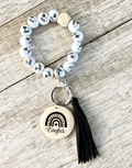 Cheer Wristlet Keychain | Personalized Beaded Cheerleader Charm Keyring | Cheer Mom Gift
