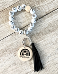 Cheer Wristlet Keychain | Personalized Beaded Cheerleader Charm Keyring | Cheer Mom Gift