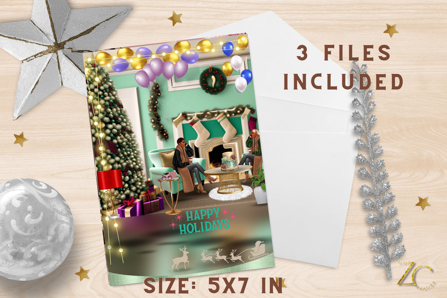 Girls Party | Christmas Card | Editable in Canva | Customizable | Digital Download | Printable