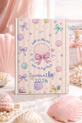 Coastal Girl Summer personalized notebook on aesthetic beach background