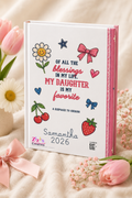 Personalized daughter white coquette keepsake journal with floral details on soft background