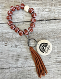 Football Wristlet Keychain | Personalized Beaded Wood Charm Keyring | Football Mom Gift