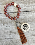 Football Wristlet Keychain | Personalized Beaded Wood Charm Keyring | Football Mom Gift
