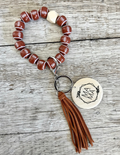 Football Wristlet Keychain | Personalized Beaded Wood Charm Keyring | Football Mom Gift