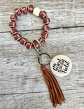 Football Wristlet Keychain | Personalized Beaded Wood Charm Keyring | Football Mom Gift