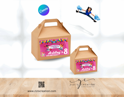 Gable box labels | Cheerleader | Unique Personalization | Party-Ready Digital Designs for Kids with Fun-Filled Kids Party Digital Designs