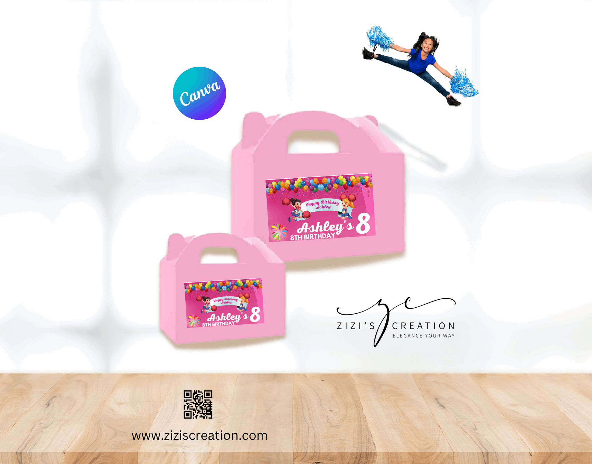 Gable box labels | Cheerleader | Unique Personalization | Party-Ready Digital Designs for Kids with Fun-Filled Kids Party Digital Designs