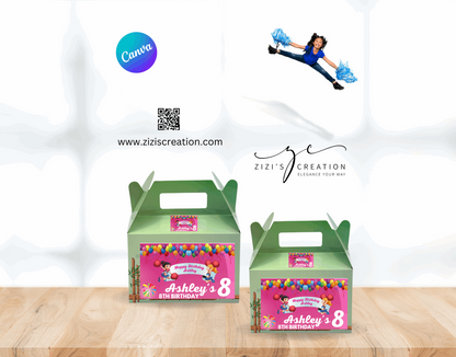 Gable box labels | Cheerleader | Unique Personalization | Party-Ready Digital Designs for Kids with Fun-Filled Kids Party Digital Designs