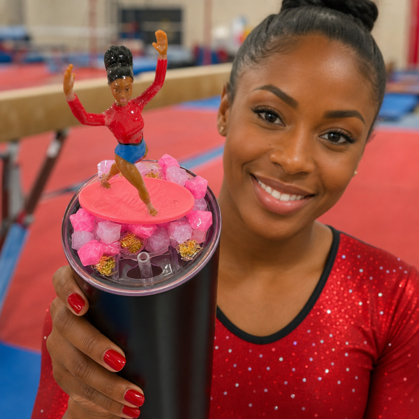 LID ONLY - Pink Gymnast Crystal 3D Tumbler Lid, Removable Magnetic Decorated Cup Lid, Gymnastics Gift, Pink Resin Crystal Drink Topper