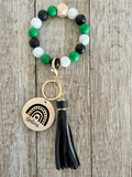 Green Black & White Beaded Wristlet | Custom Keychain Wristlet | Personalized Accessory Gift