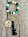 Green Black & White Beaded Wristlet | Custom Keychain Wristlet | Personalized Accessory Gift