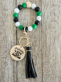 Green Black & White Beaded Wristlet | Custom Keychain Wristlet | Personalized Accessory Gift