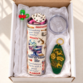 Hairdresser Gift Set: Cow Print Fixed Lid Tumbler and Keychain - gift boxed