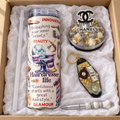 Hairdresser Gift Set: Gray and Gold Tumbler with Pen and Keychain - gift boxed