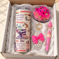 Hairdresser Gift Set: Pink Cowgirl Hat Tumbler, Pen and Keychain - gift boxed