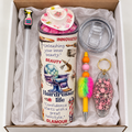 Hairdresser Gift Set: White Cowgirl Fixed Lid Tumbler, Pen, Keychain - gift boxed