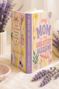 Personalized Mom hardcover keepsake notebook on soft surface with lavender florals