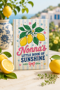 Personalized Nonna lemon keepsake hardcover journal on table with lemons and greenery