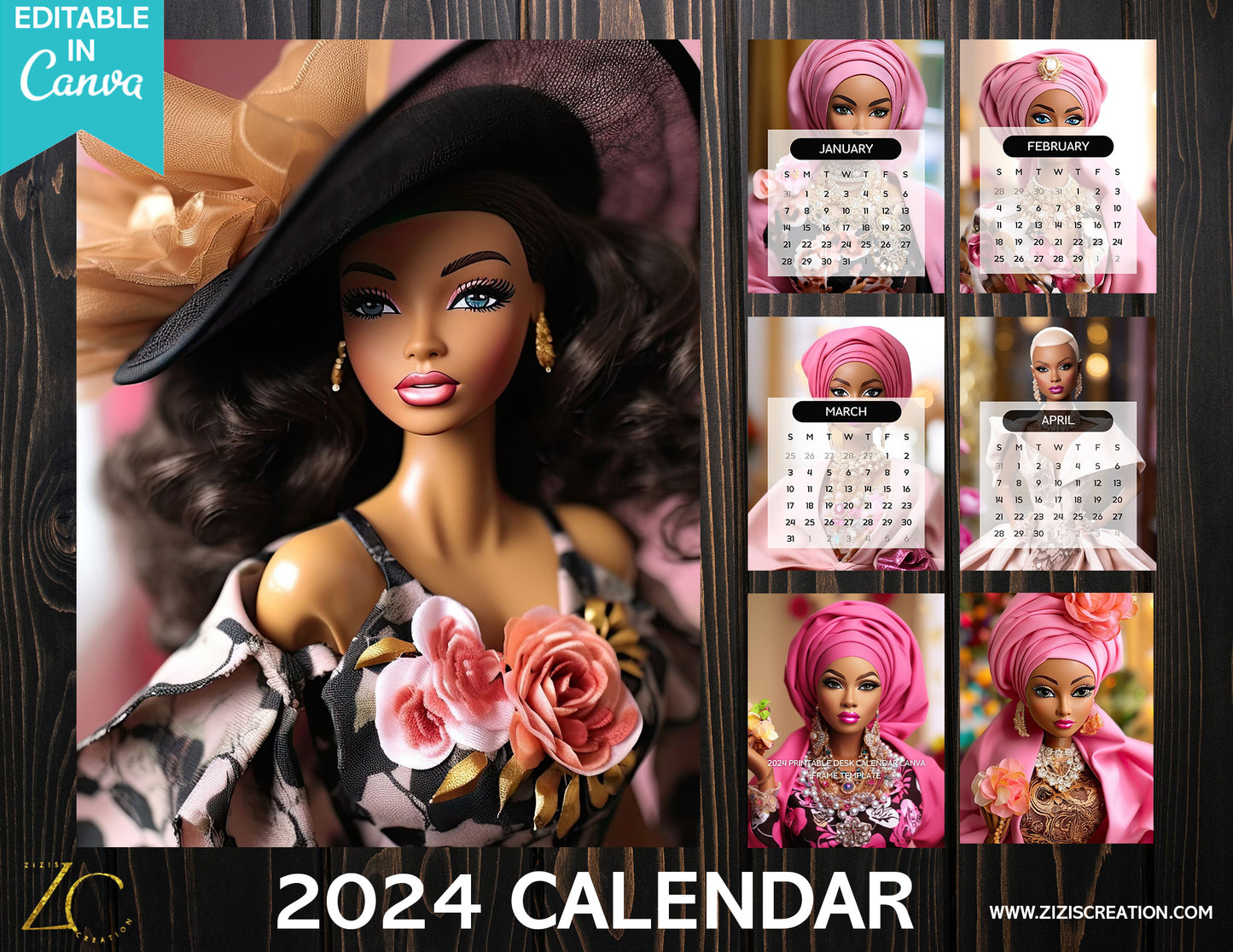 Pink Beauty | 2024 Calendar Template - Fully Editable Canva Template | Personal-Commercial Use | Bonus Clip Art | Bundle | Digital download