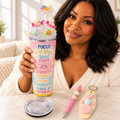 Pastel Positivity Candy Tumbler Gift Set with Pen and Keychain - held in hand