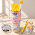 Pastel Positivity Lemon Tumbler Gift Set with Pen and Keychain - full gift set
