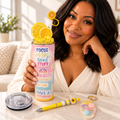 Pastel Positivity Lemon Tumbler Gift Set with Pen and Keychain - held in hand
